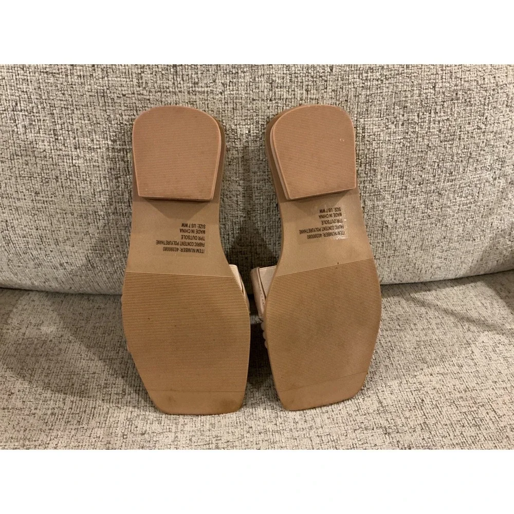 Torrid Womens Nude‎ Beige Ruched Square Toe Slide Sandals Size 7 WW 40390080